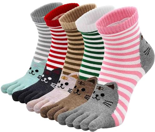 PUTUO Five Toe Socks for Women: Individual Finger Socks with Separate Toes | Reduce Rubbing – Soft Breathable Ladies Cotton Socks for Running Walking