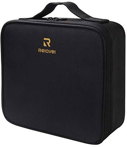 Relavel Travel Makeup Train Case Makeup Cosmetic Case Organizer Portable Artist Storage Bag with Adjustable Dividers for Cosmetics Makeup Brushes Toiletry (medium black)
