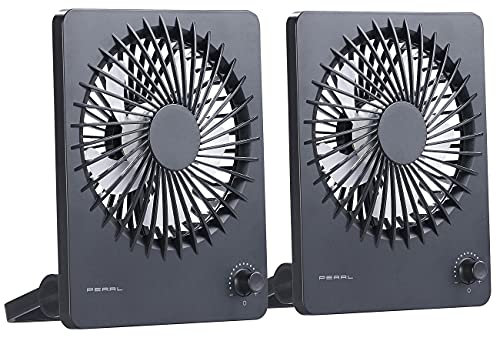 PEARL Reiseventilator: 2er-Set Kompakter Akku-Tisch- & Wandventilator, stufenlos einstellbar (Ventilatoren Akku, Tischventilator Akku, Ventilator Camping)
