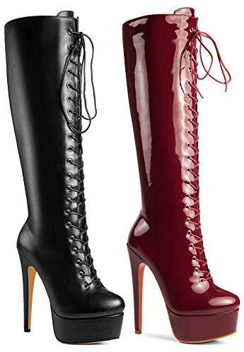 ANN CREEK 'Niwen' High Fashion Ultra High Stiletto Heels Platform Lace Up Boots Wine 13
