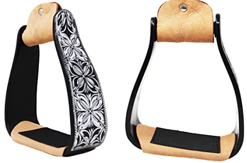 CHALLENGER Horse 51220 Westernsattel-Steigbügel, Aluminium, graviert, abgeschrägt, 12,7 cm, Schwarz