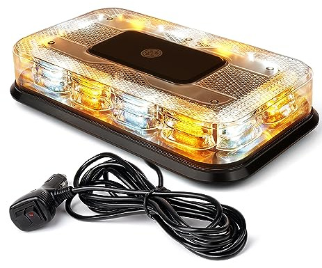 LUMENIX 12 Rooftop Strobe Beacon Light 72 LED Magnetic Emergency Flashing Warning Caution Mini Lights Bar for Construction Vehicles Snow Plow Tow Trucks Postal Mail Cars Patent Design - Amber White