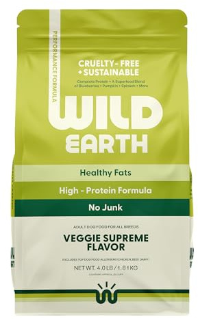 Wild Earth Vegan Dry Dog Food Performance Formula | Plant-Based Vegetarian Kibble | Wheat-Free, Allergen-Free, Veterinarian-Developed | Veggie Chick'n Kabob Flavor, 4lb Bag