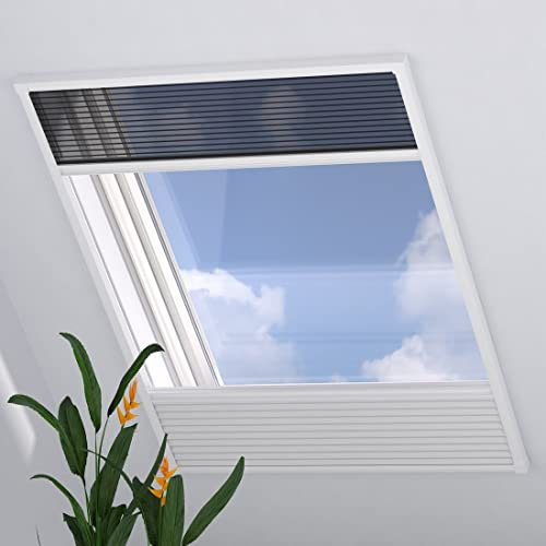Radeco® Dachfenster Fliegengitter Plissee Kombi weiß 80 x 120 cm (BxH), Insektenschutz und Sonnenschutz, Selbst kürzbar, fliegengitter dachfenster, fliegengitter schrägfenster, plissee dachfenster