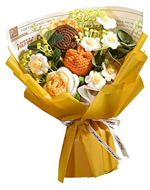 Harilla Bouquet tricoté à la Main Bouquet au Crochet Fleurs artificielles Tricoté Rose Marguerite Stocké Pendant Une Longue période Beau décor à la, Jaune