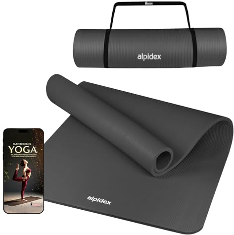 ALPIDEX Tapis de Yoga Épais 1,5 cm 3 Largeurs E-Book Matelas Sport Gymnastique Antidérapant sans Phtalates Sangle Transport Pilâtes Gym Aérobic Stretching Entraînement, Anthracite, 190 x 80 x 1.5 cm