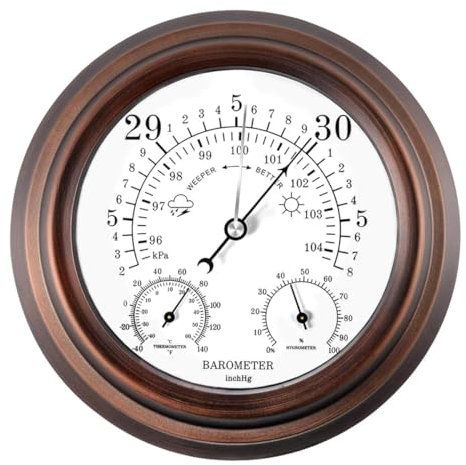 VINGAA Barómetro,Medidor de presión barométrica para el hogar,Barómetro Termómetro Higrómetro,Estación meteorológica analógica mecánica,Barómetro montado en la Pared Interior