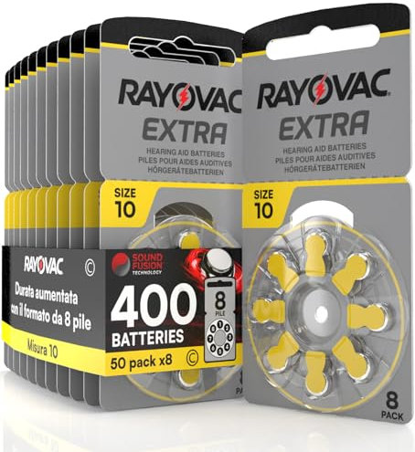 400 Hearing Aid Batteries 10. Rayovac Extra - 50 Blisters of 8 Batteries