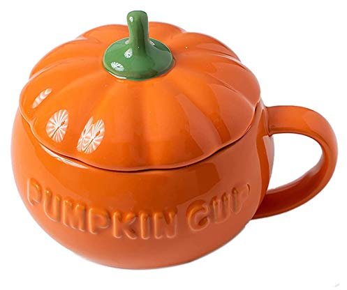 Taza de cerámica Tazas de café Taza de té Taza de Halloween, tazón de Sopa y Tazas de Cereales con Tapa Taza de cerámica Taza de Calabaza de Halloween Tazas Gigantes (500 ml)