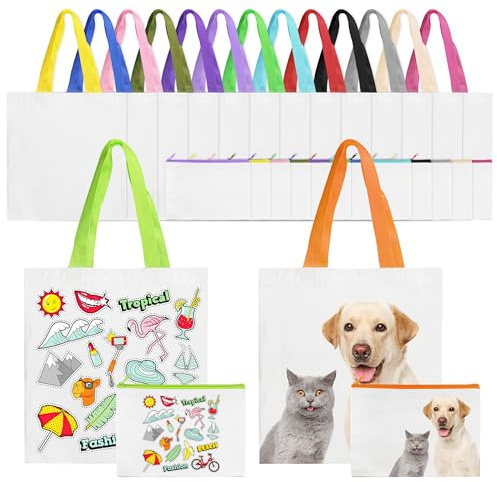 Joyclub 30 Pack Sublimation Tote Bags Bulk Customized Colors Polyester Cosmetic Makeup Bags Blanks Reusable Grocery Canvas Bag for Heat Transfer DIY Decorating Painting