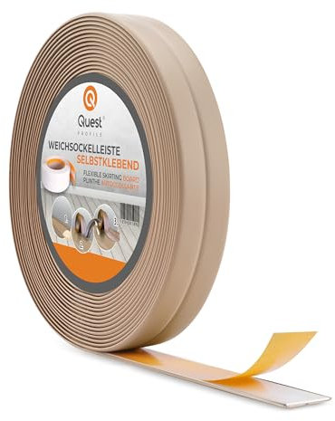 Quest Weichsockelleiste Selbstklebend - 10 mm x 10 mm - Knickleiste, Abschlussleiste für Küche, Badezimmer - PVC, Flexibel, Wasserdicht, Dekorativ - 5 Meter, Beige