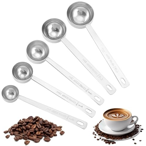 Hesitroad Cucharas medidoras con mango largo, cuchara medidora de café de acero inoxidable, cucharadita, recipiente de café para café, leche, fruta en polvo, 30 ml