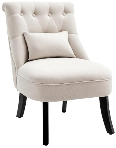 HOMCOM Sessel Wohnzimmer Relaxsessel Loungesessel Ruhesessel mit Rückenkissen, Holzbeine, Lesesessel mit Leinenoptik, Polstersessel für Schlafzimmer, Cremeweiß