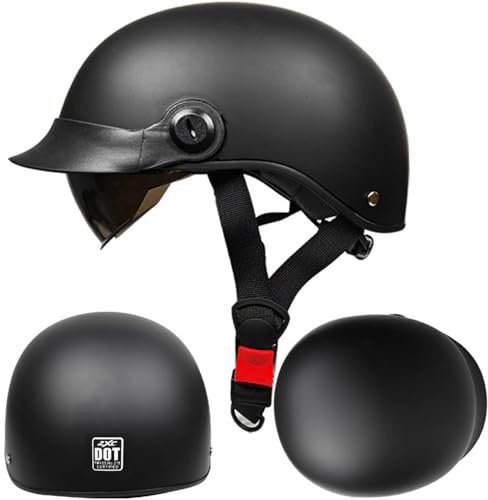 SMTSEC Motorradhelm Damen Herren Halbschalenhelm DOT/ECE-Zertifizierter Rollerhelm Mit Schutzbrillen Skateboardhelm Scooter Helm Motorrad Downhill Helm Mopedhelm Für Cruiser Chopper,Black/G-55~61CM