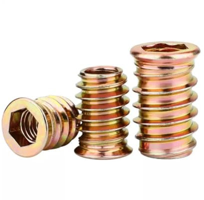 50 tuercas para atornillar M4 x 10 mm,insertos roscados para madera,insertos roscados para madera,acero al carbono,color galvanizado,tuerca hexagonal para muebles de madera