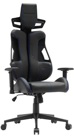 Mars Gaming MGC-Elite, Silla Gaming Ergonómica, Respaldo Flexible Adaptativo, Reposabrazos Ajustables 2D, Asiento Reclinable, Acabado Cuero PU, Silla Oficina con Ruedas XL, Pistón Gas Clase 4, Azul