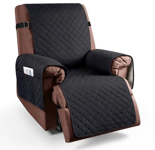 Braozaiw armchair covers, Waterproof sofa covers, with Pockets, Machine Washable, Furniture Protector Cover for Kids and Pets Non-Slip Chair Cover for Recliner Armchairs (Black, Recliner)