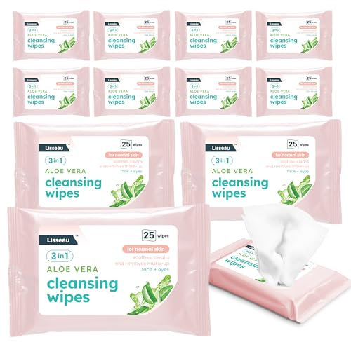 SOL 300pk Makeup Cleansing Wipes Aloe Vera - Gentle Face Wipes for Makeup Removal, Hydrating Facial Wipes, Travel-Friendly Packaging, Perfect for Sensitive Skin Daily Skincare Routine, Refreshing Glow