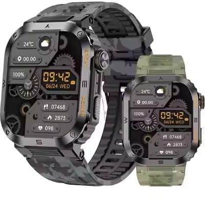 2 tum smartwatch för män, 2 tum, hjärtfrekvensmätare/SpO2/sömn/aviseringar, 100+ sportlägen, 400 mAh smartwatch för män, rostfritt stål för Android iOS