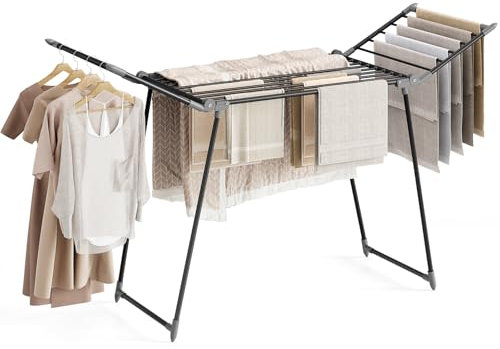 SYKIARIOL Clothes Airer, Winged Clothes Drying Rack, Foldable Drying Rack Laundry Indoor, Space Saving Outdoor Clothes Dryer, Airers Clothes Indoor Foldable for Towels (Black, 175 * 56 * 100cm)