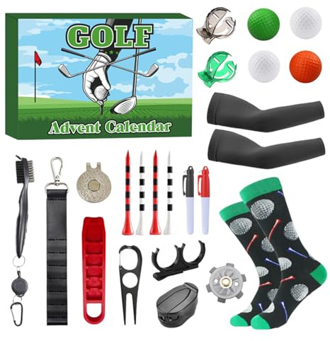 Golf advent kalender vuxna - 24 dagars golf presentuppsättning | Adventskalender med golfbollar te -markörer | julkalender män partner vänner far | Exklusiv kalendersamlare