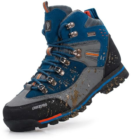 SANANG Scarponcini da Trekking in Pelle da Uomo, Suola Antiscivolo, Scarpe da Alpinismo per Sport Invernali All'Aperto, Giallo, Rosso, Blu, 40-46