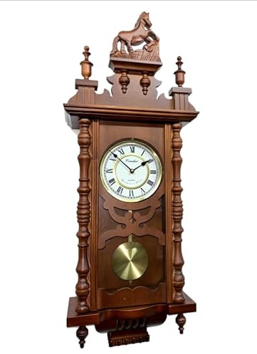 Relojesdeco Orologio da parete a pendolo 77 cm, orologio a pendolo, orologio da parete al quarzo prezioso, numeri romani, pendolo protetto in vetro.