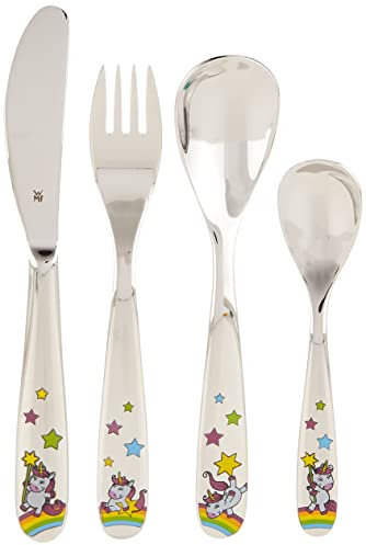 WMF Einhorn Kinderbesteck Set 4-teilig, Kinderbesteck Edelstahl, Besteck Kinder 3-9 Jahre, Cromargan poliert, spülmaschinengeeignet