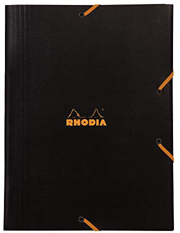 RHODIA 24329C - Chemise à Élastiques - Pochette Cartonnée 3 Rabats Noire - 24x32 cm - Carte Enduite Résistante - Rangement Bureau et Classement de Documents Format A4 - Filing
