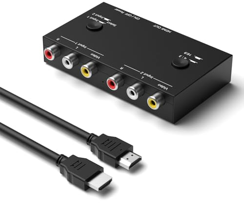 RuiPuo 2 Port RCA/AV to HDMI Converter Adapter Support 16:9/4:3 for WII/N64/PS1/PS2/PS3/VHS/VCR/DVD Players etc(2 AV in 1 HDMI Out)