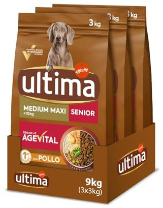 Ultima Medium-Maxi Senior Poulet, Nourriture sèche pour Chiens, Lot de 3 x 3 kg, Total 9 kg
