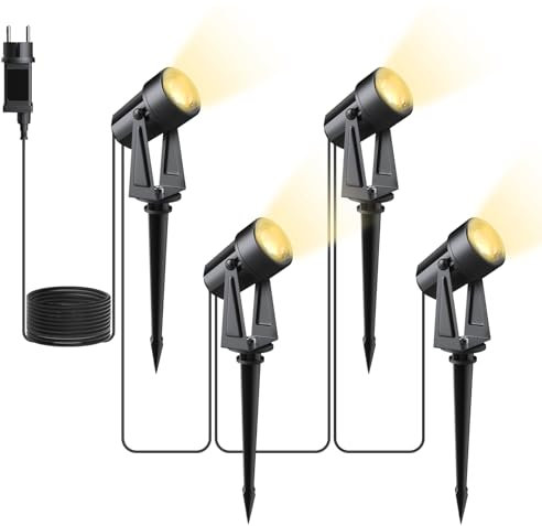 Svater LED Gartenbeleuchtung mit Strom,14M/4er Set Strahler Außen Warmweiß 3000K,Wasserdicht IP65 Gartenstrahler Led Außen,27V 600lm Gartenlampen für Draußen, Terrasse, Einfahrt