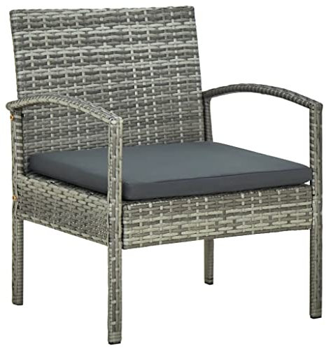 vidaXL Gartenstuhl mit Kissen Gartensessel Gartenmöbel Rattanstuhl Stuhl Sessel Rattansessel Balkonstuhl Terrassenstuhl Essstuhl Poly Rattan Grau