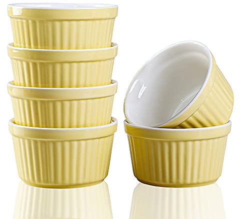 YAZYLIFE Pirottini da 170,1 g, adatti al forno, per crème brûlée e soufflé, ciotole da forno in porcellana, piatto per salse, set da 6, giallo.