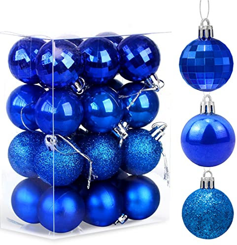 Weihnachtskugeln Blau 4cm, 24 Stücke Christbaumkugeln Kunststoff Weihnachtsdeko Kugeln Klein,Weihnachtsbaumschmuck Set,Weihnachtsbaum Deko & Christbaumschmuck Weihnachtsbaumkugeln