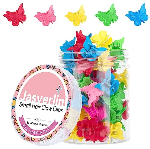 JASVERLIN Colorful Mini Butterfly Hair Clips, Y2K 90s Cute Hair Clips Claw No Slip Hair Accessories for Women Girls Kids Thin Thick Curly Hair 50 pcs 5 Assorted Colors Bulk Set (Basic Color)