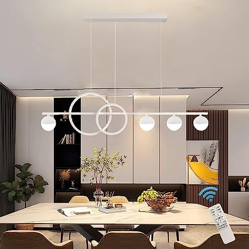 Moderna Lámpara LED Lámpara Colgante Comedor Lámpara de Mesa de Comedor Lámparas de Techo Regulable Salon Altamente Ajustable Oficina Candelabro Para Dormitorio Estudiar Comedor Luz (Blanco, L120cm)