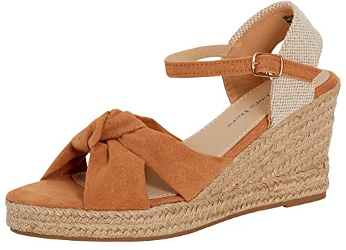 Womens Open Toe Wedge Sandals Espadrille Wedges Strappy Hessian Ankle Wrap Shoes Tan UK 6
