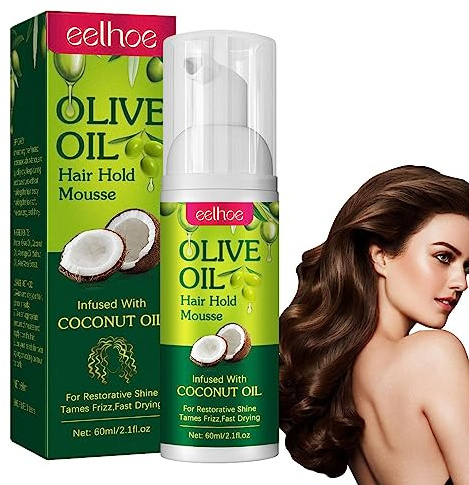 Hair Foam Mousse, 60ml Olive Oil Natural Moisturizing Hair Mousse, Long-Lasting Smooth Hold Hair Setting Mousse For Braids, Wraps, Wigs, Waves, , Boosts Smoothness And Gloss