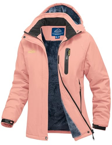 donhobo Women's Winter Waterproof Hiking Jackets,Women's Outdoor Fleece Ski Jackets,Ladies Waterproof Snowboarding Jacket Coat Pink M