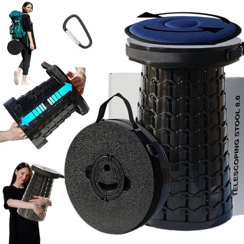 ALEVMOOM 50cm Tragbarer Klapphocker Camping-Hocker mit Kissen, Faltbarer Hocker Teleskophocker oder Angelhocker für Erwachsene Reisen Garten