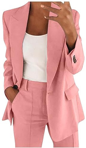 FeiBeauty Anzug Set Damen Blazer Mit Hose Kurz Business Cardigan Elegant Steampunk-Jacke Strickjacke Grobstrick Mantel Herbst Kariert