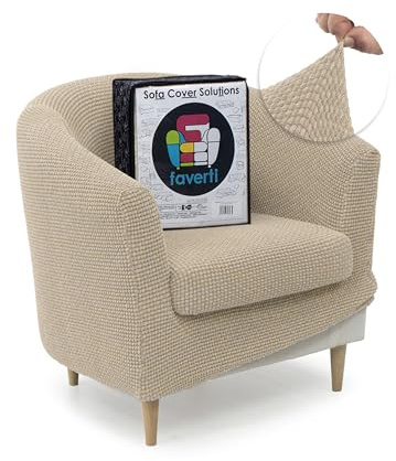 FAVERTI® Funda Super Elástica de Sillón Club con Funda de Asiento, Compatible con los sillones de IKEA TULLSTA y BAKLA | Modelo NOVELE | Beige | Tejido Jacquard de Calidad Tacto Algodón