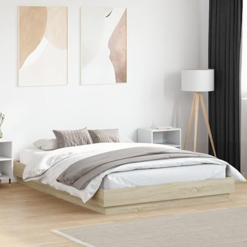 Faroom Holzbett Futonbett Bett 160x200 cm Bettrahmen Holzwerkstoff Einzelbett Doppelbett Bettgestell Sonoma-Eiche