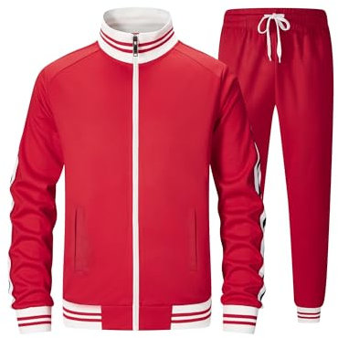 ZPB Herren Trainingsanzug Jogginganzug Sportanzug Fußball Sporthose Männer Hoodie Hose für Gym Tracksuit-Red-L