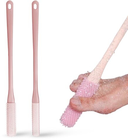 Lot de 2 brosses de nettoyage des orteils en silicone pour enlever les peaux mortes des pieds, convient pour les personnes âgées et les femmes enceintes, exfoliation douce de la peau (rose)