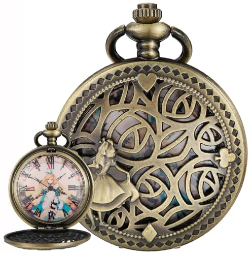 Tiong Orologio da Tasca da Donna in Quarzo con Quadrante Arabo/Numeri Romani con Collana Pendente per Donne e Ragazze, Retrò