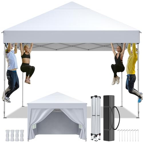 Tonnelle de Jardin 3x3M Pliable Tente de réception Robuste et imperméable idéale pour Camping réception extérieure Protection Solaire et abri de Jardin élégant et Facile à Assembler, Blanc