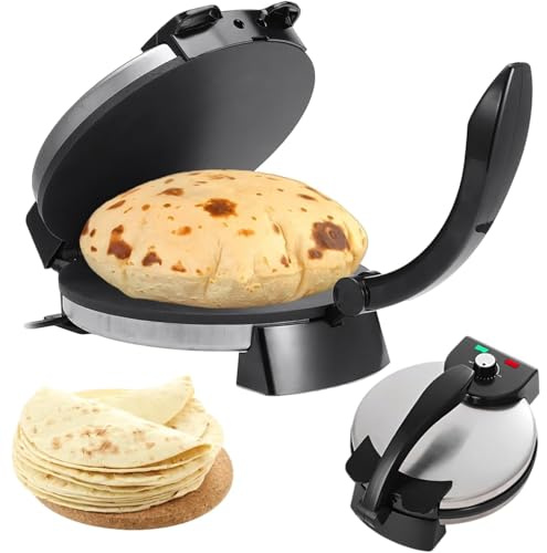 LXJBBD Electric Roti Maker 1800W, 10 Inch Non-Stick Press with Anti-Scald Handle, Indicator Lights, Adjustable Temperature for Pancakes and Crepes