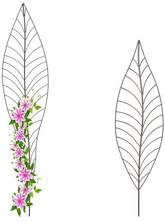 Relaxdays Tutores Plantas, Guías Trepadoras, Set 2, Diseño Hoja, Soportes Rosales, Enredaderas, 2 Tamaños, Metal, Marrón